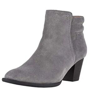 Vionic Jessie Heeled Booties | Weather-Resistant Suede | Charcoal Gray | Size 9